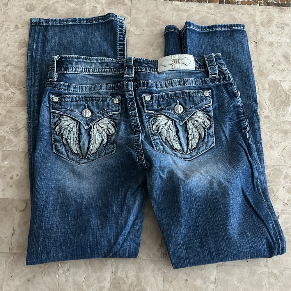 Miss Me Blue Boot Cut Jeans with Silver Embellishments